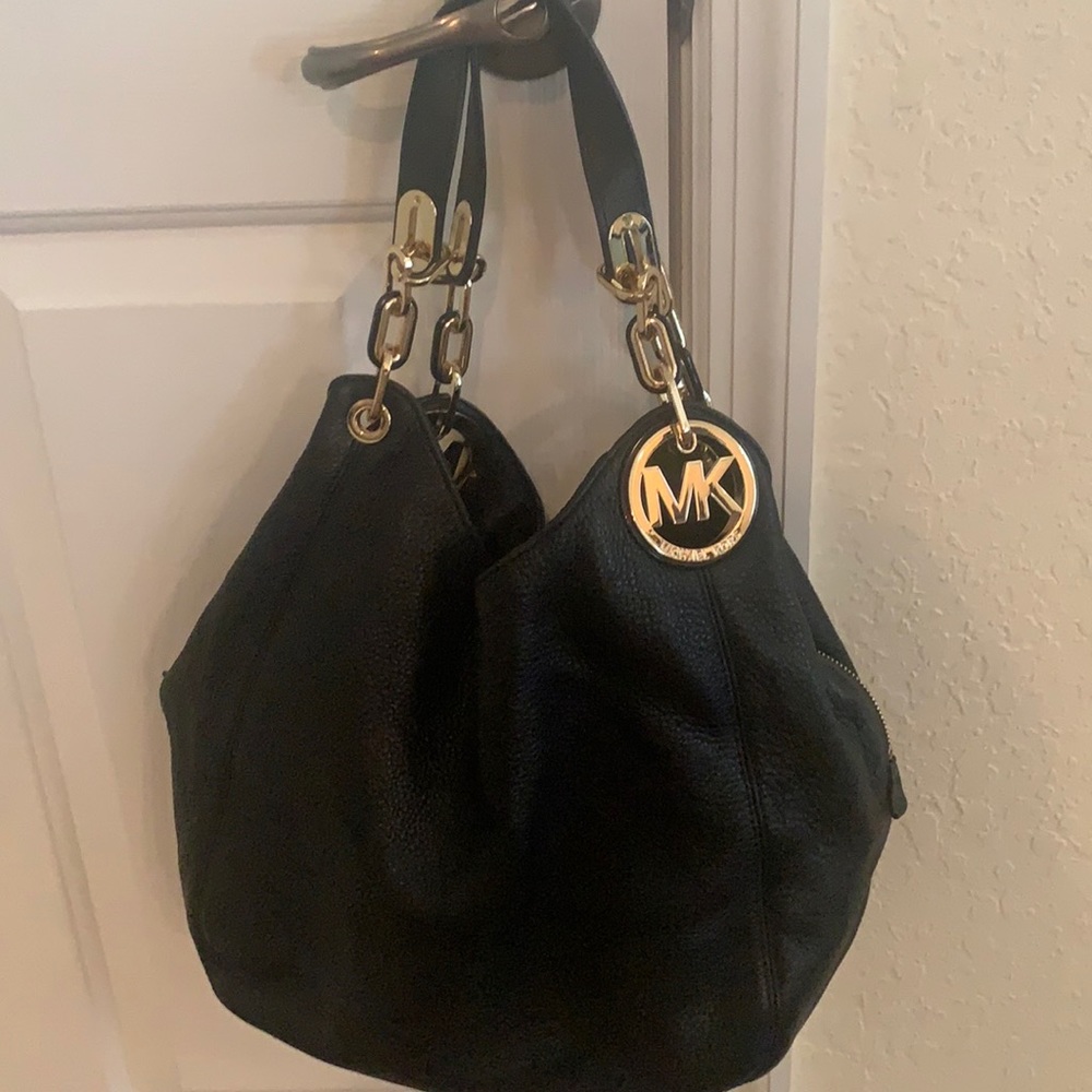 Auth. Black MK Fulton Hobo Leather shoulder bag
